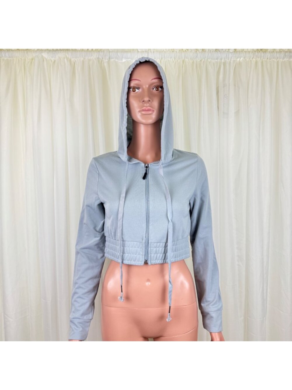 NWOT New Mix Long Sleeve Zip Front Cropped Hoodie Sweatshirt Women's Sz MD Gray